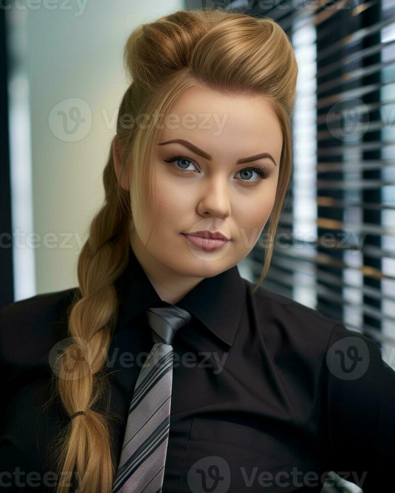 a woman wearing a black shirt and a tie generative ai photo