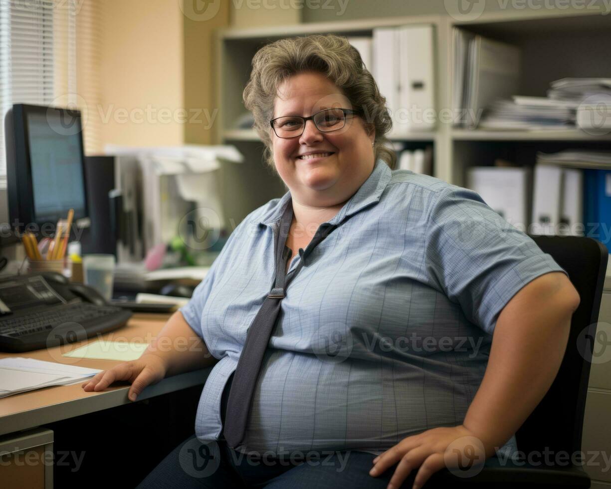 a woman wearing a blue shirt generative ai photo
