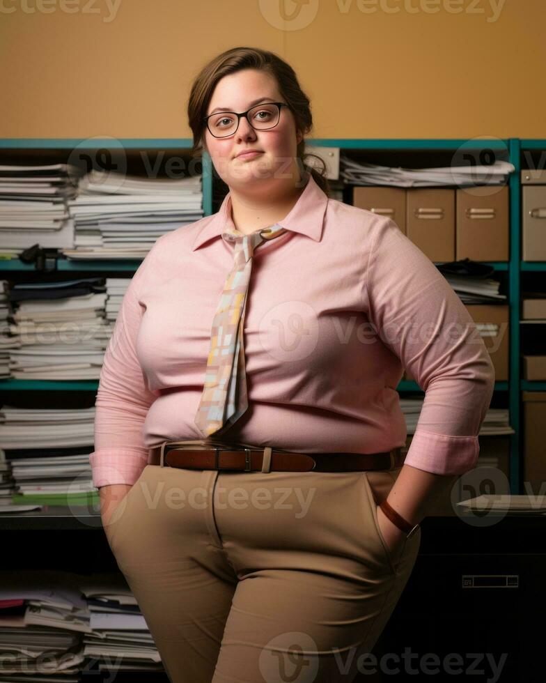a woman wearing a pink shirt generative ai photo