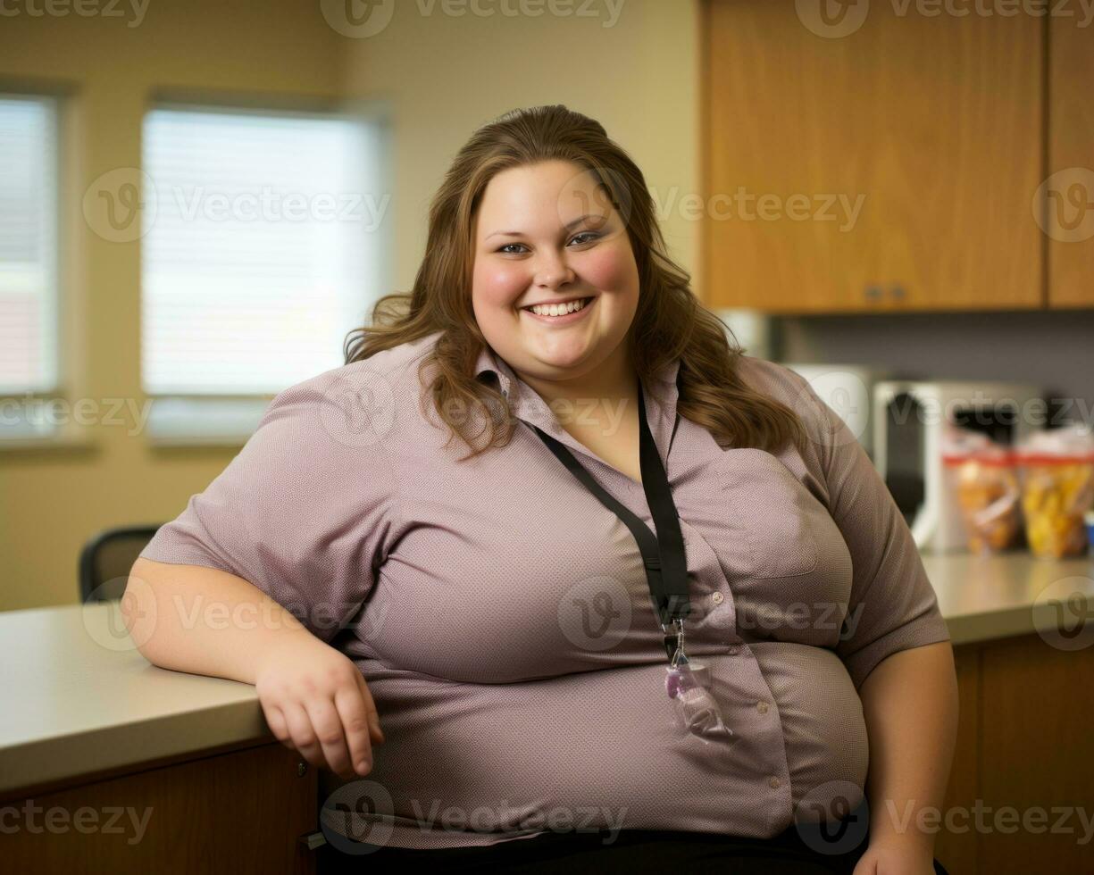 a woman wearing a purple shirt generative ai photo