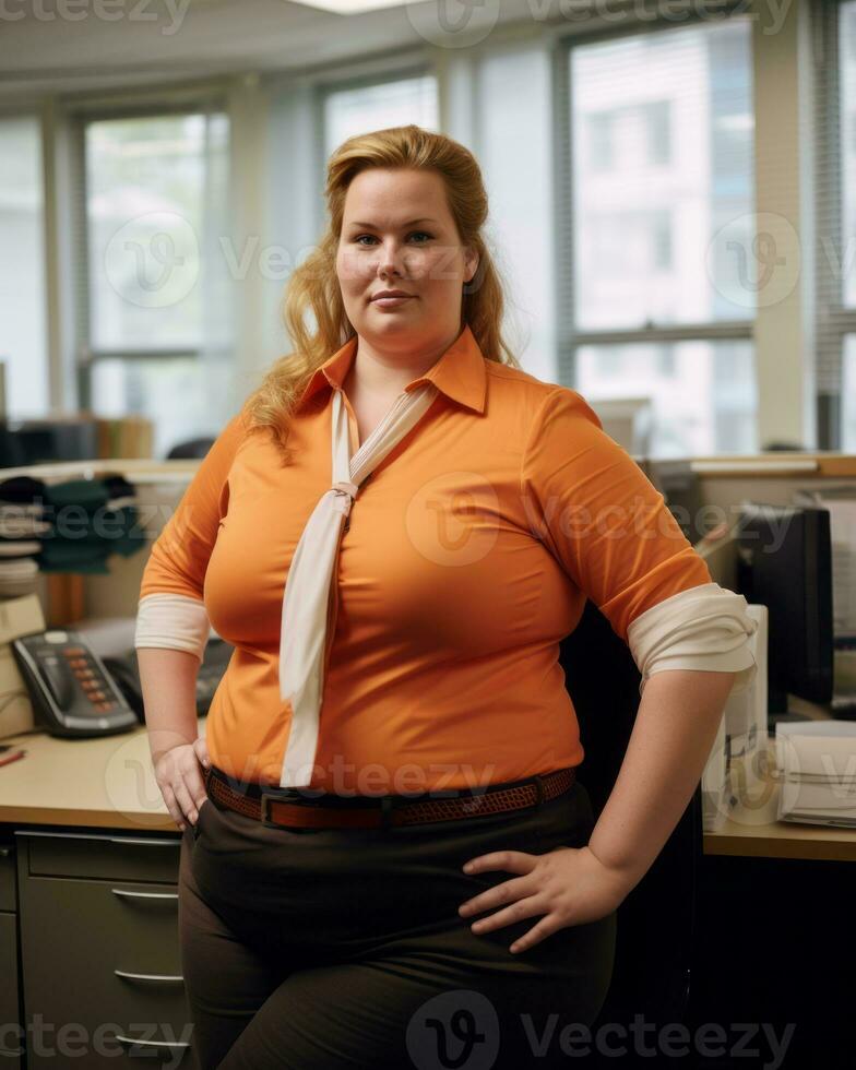 a woman wearing an orange shirt generative ai photo