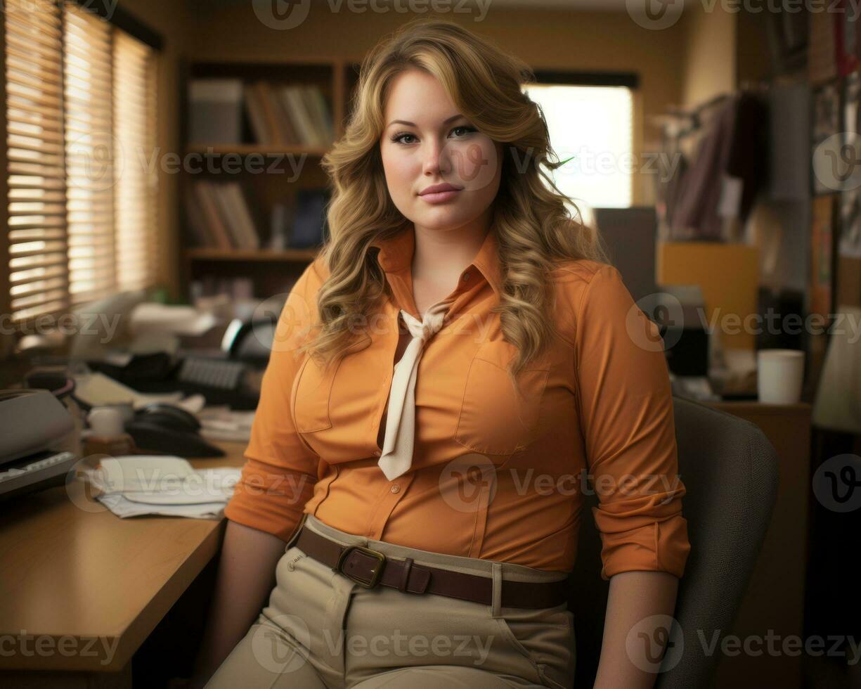 a woman wearing an orange shirt generative ai photo