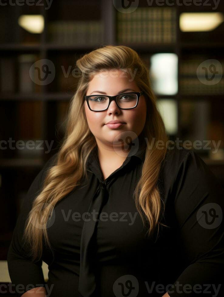 a woman wearing glasses and a black shirt generative ai photo