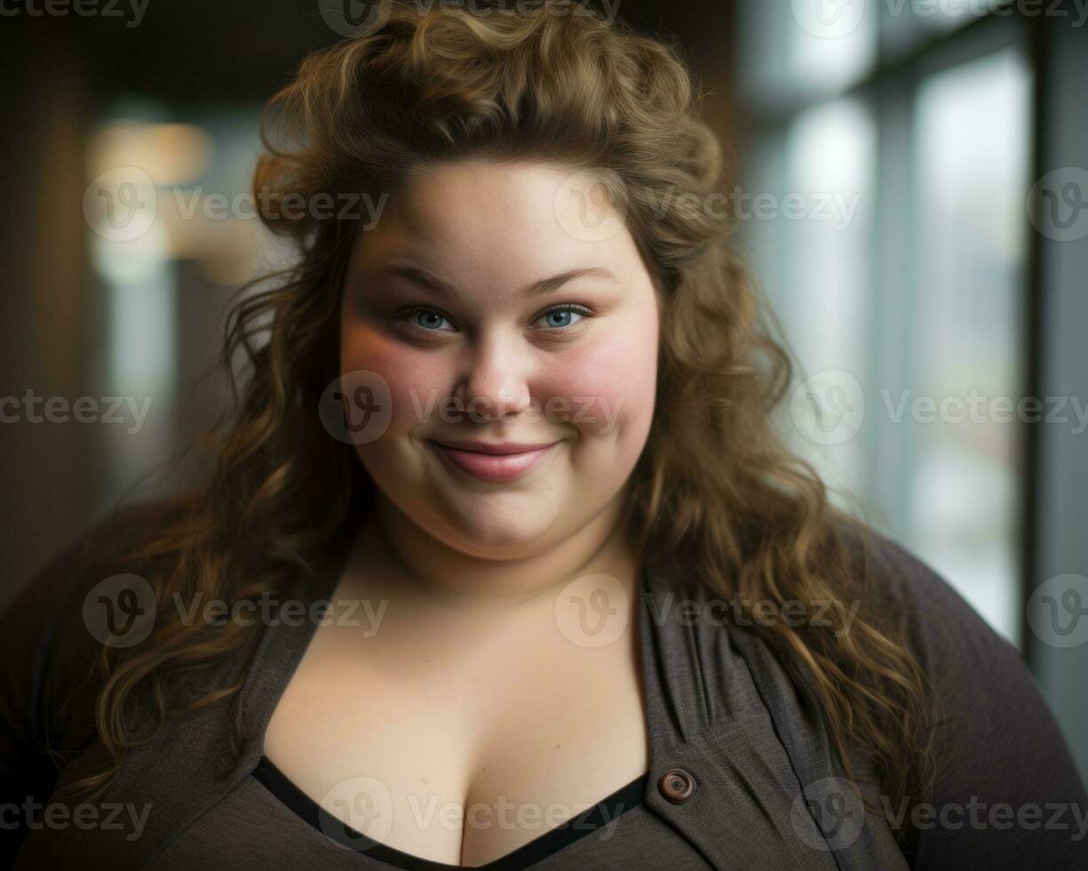 a woman with big boobs smiles for the camera generative ai photo