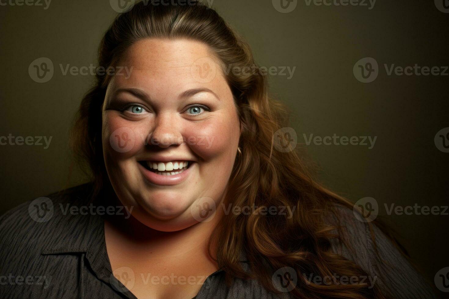 a woman with big brown eyes smiles for the camera generative ai photo