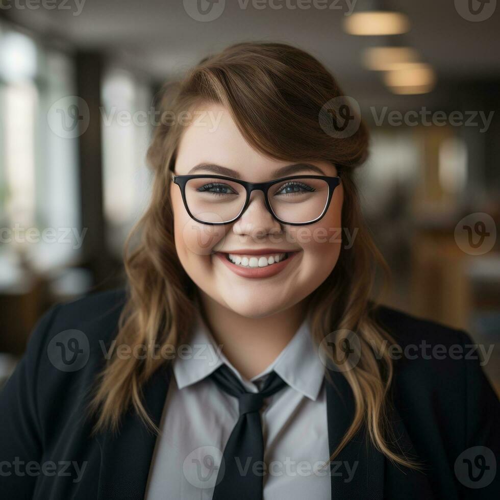 a woman with glasses and a tie smiles for the camera generative ai photo