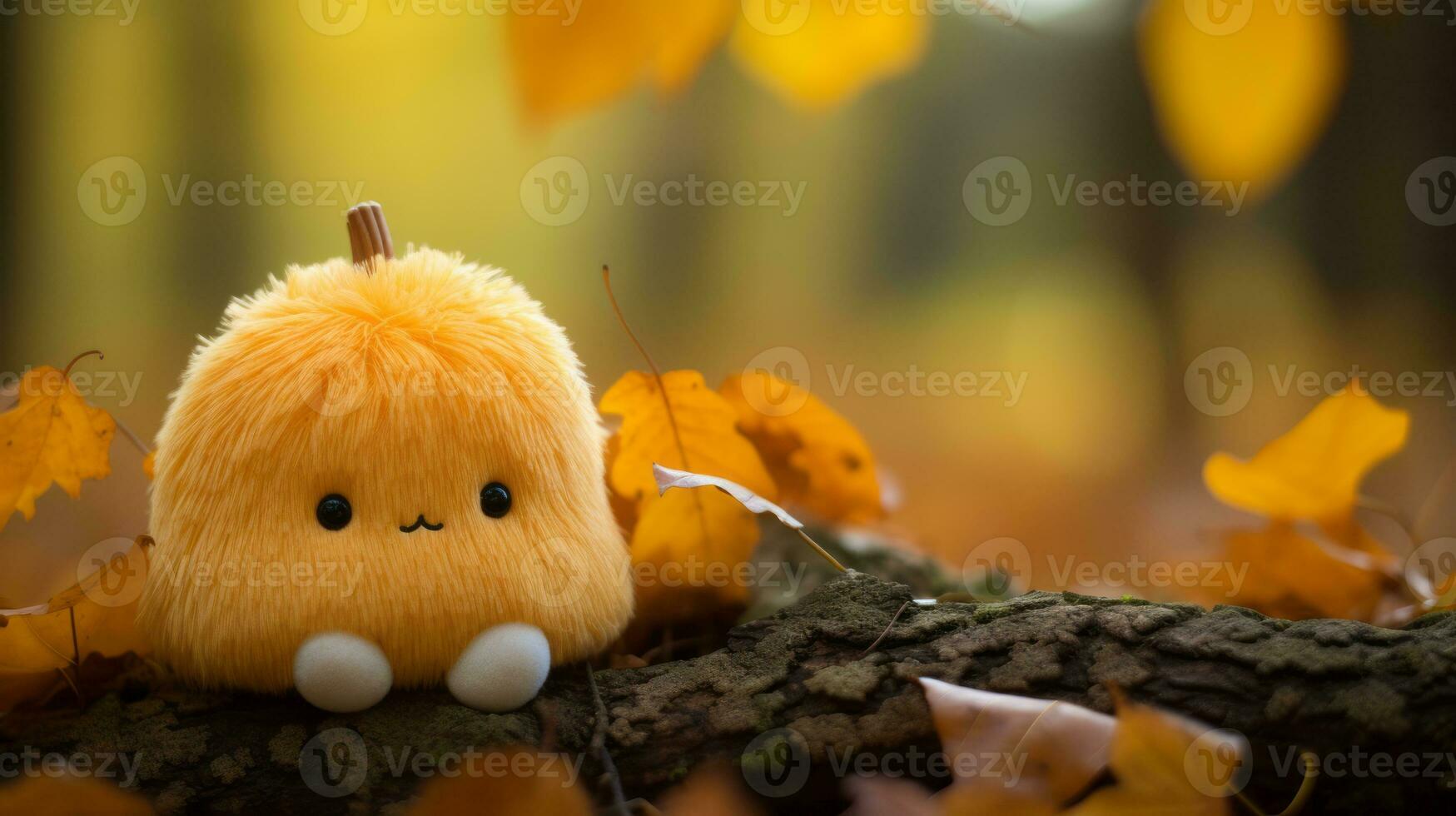 an orange stuffed animal sitting on a branch in the fall generative ai photo