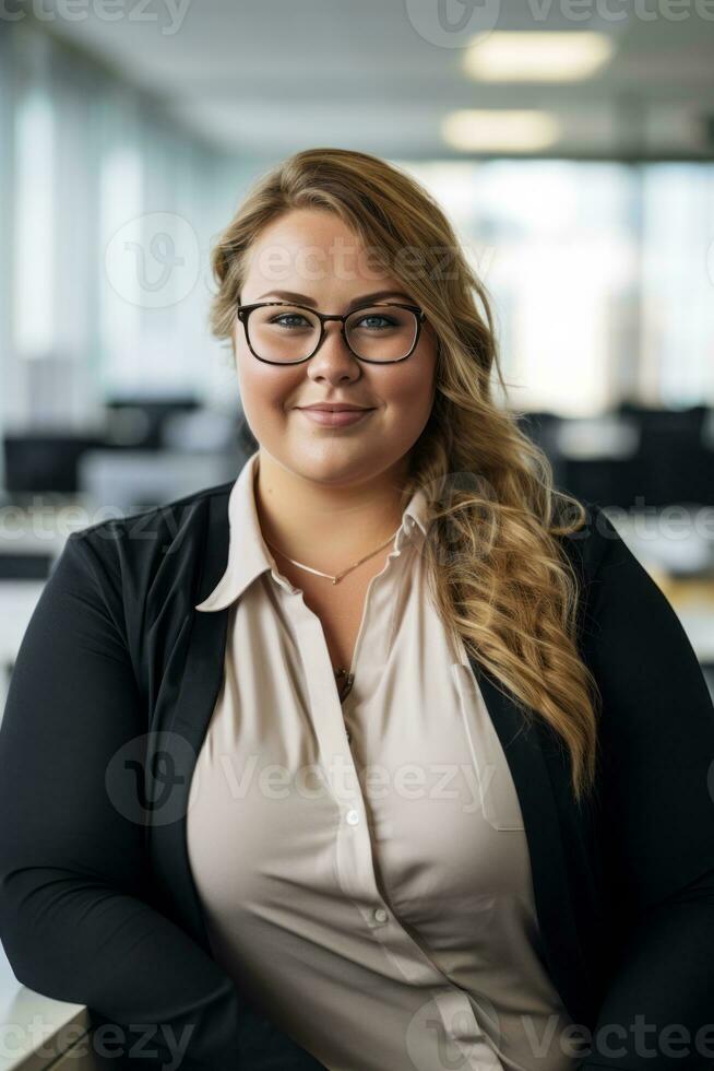portrait of a business woman in an office generative ai photo