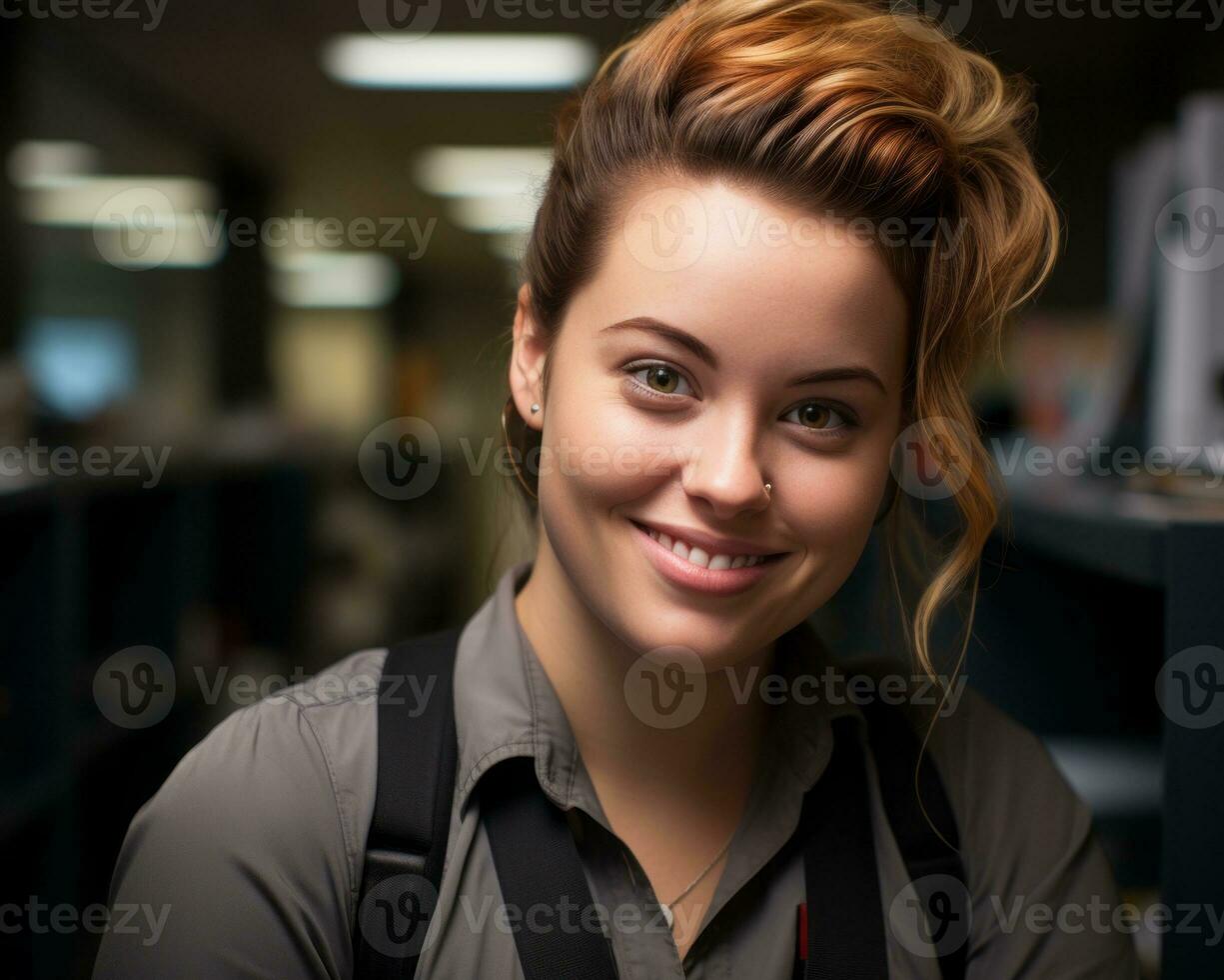 the woman is smiling generative ai photo