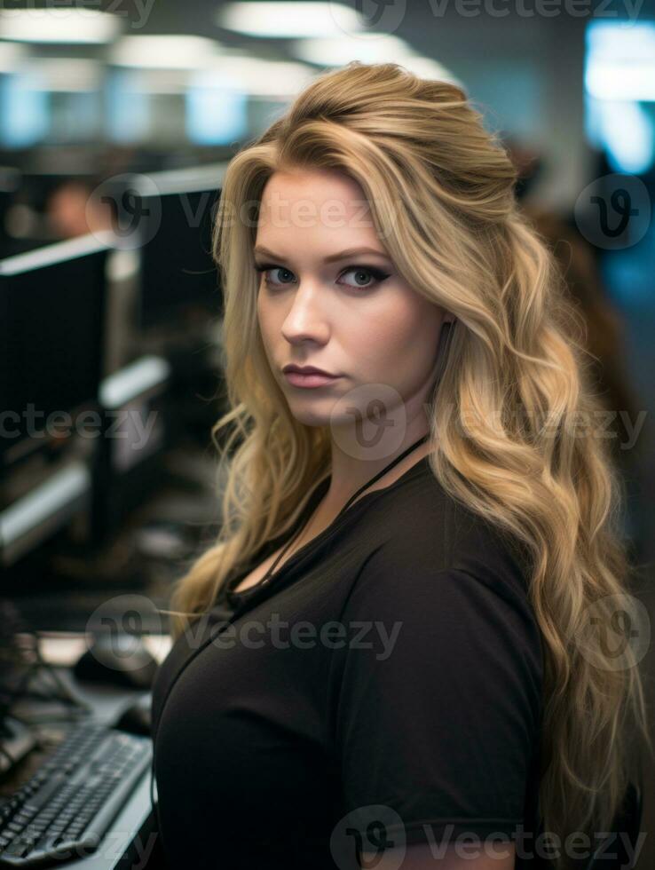 the woman is wearing a black shirt generative ai photo