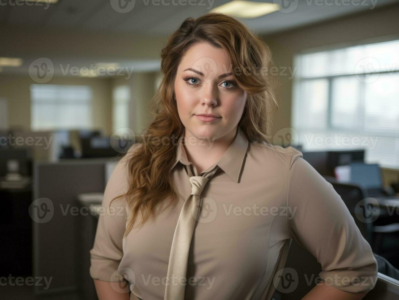 woman wearing a tan shirt generative ai photo
