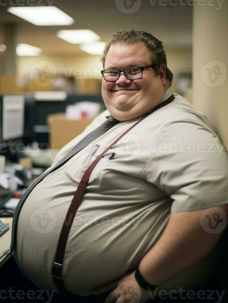 a fat man in an office generative ai photo