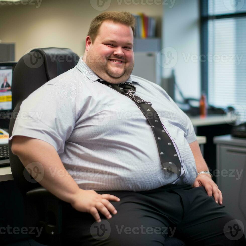 a fat man sitting in an office chair generative ai photo
