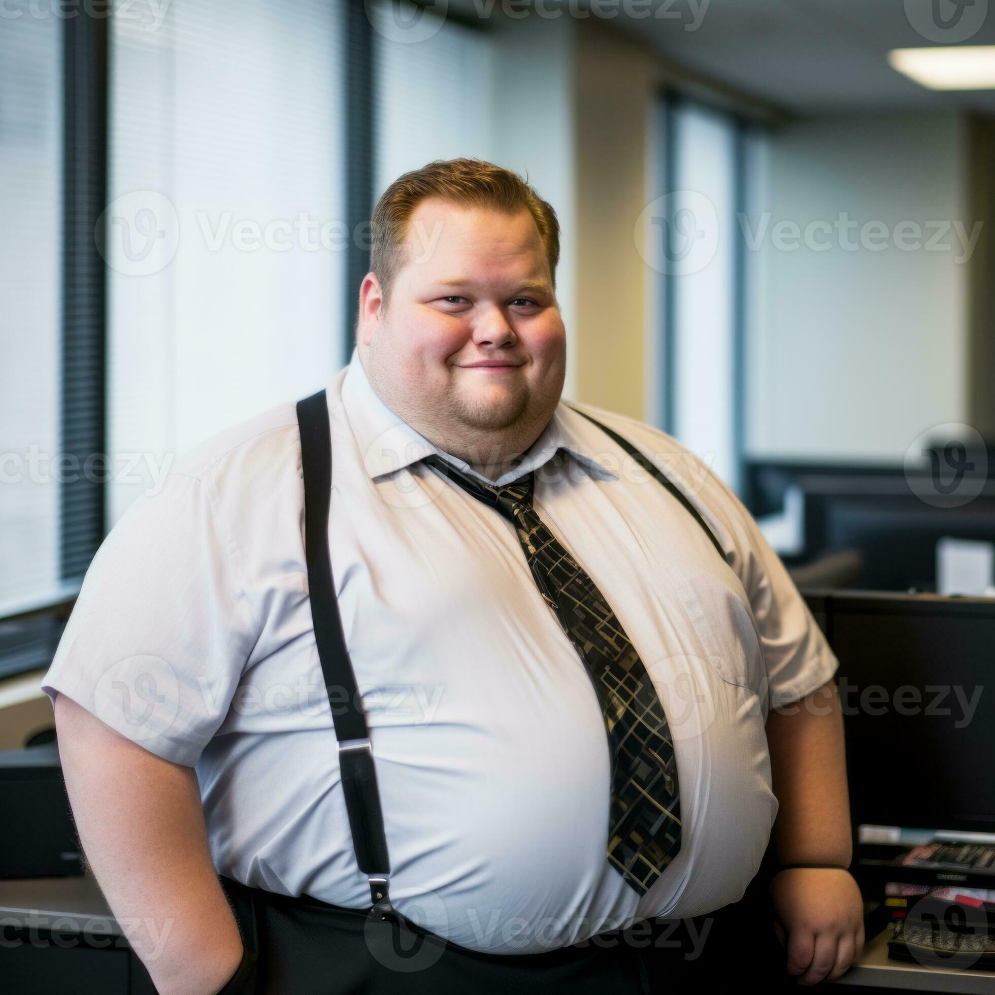 a fat man wearing suspenders and a white shirt generative ai 32098011