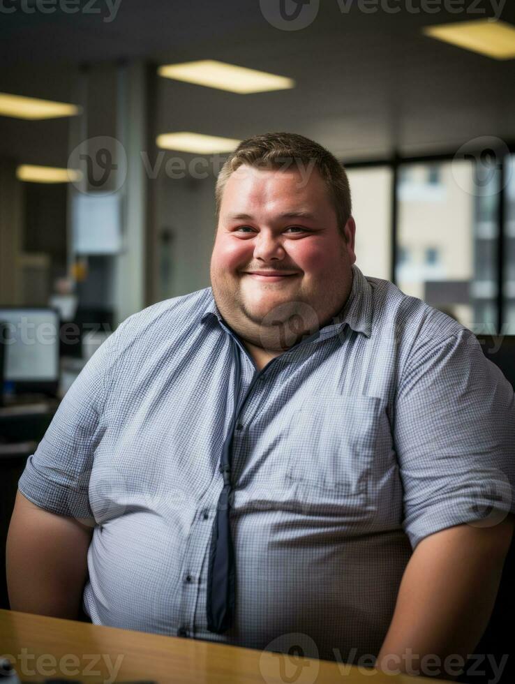 a man in a shirt and tie sitting at a desk generative ai photo