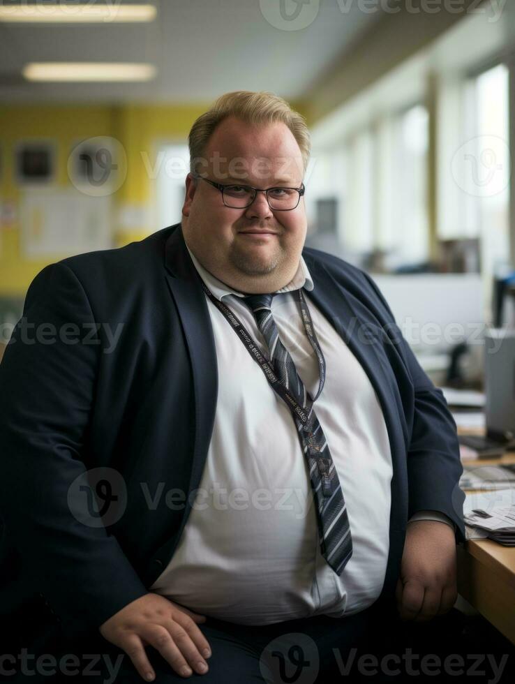 a man in a suit and tie sitting at a desk generative ai photo