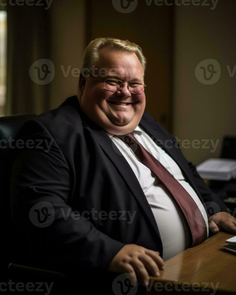 a man in a suit and tie sitting at a desk generative ai photo