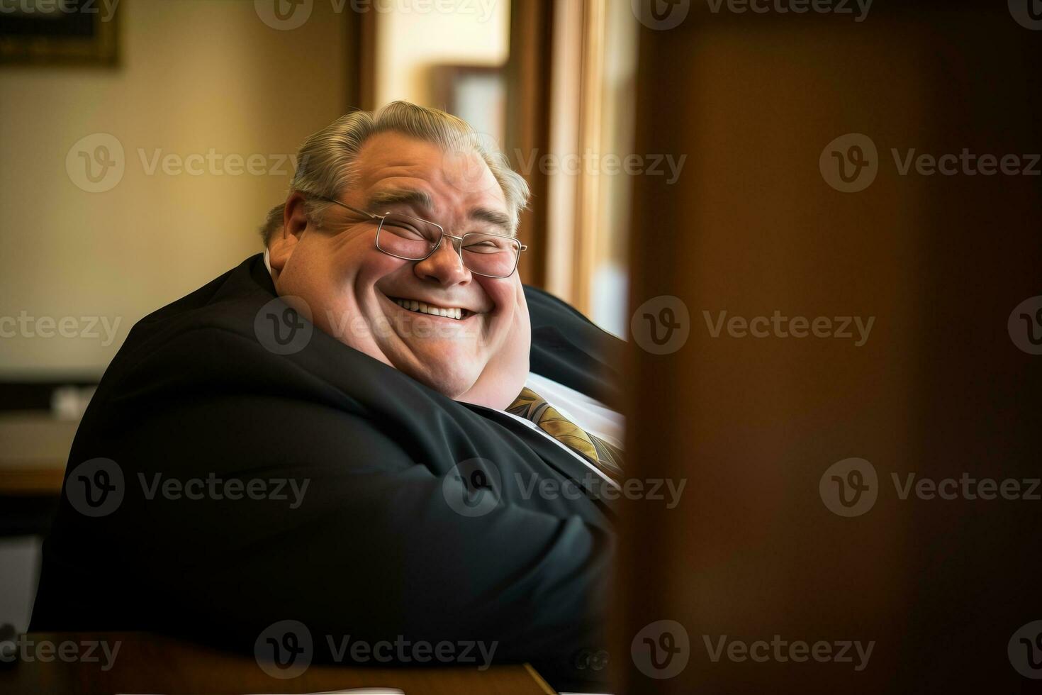 a man in a suit and tie sitting at a table generative ai photo