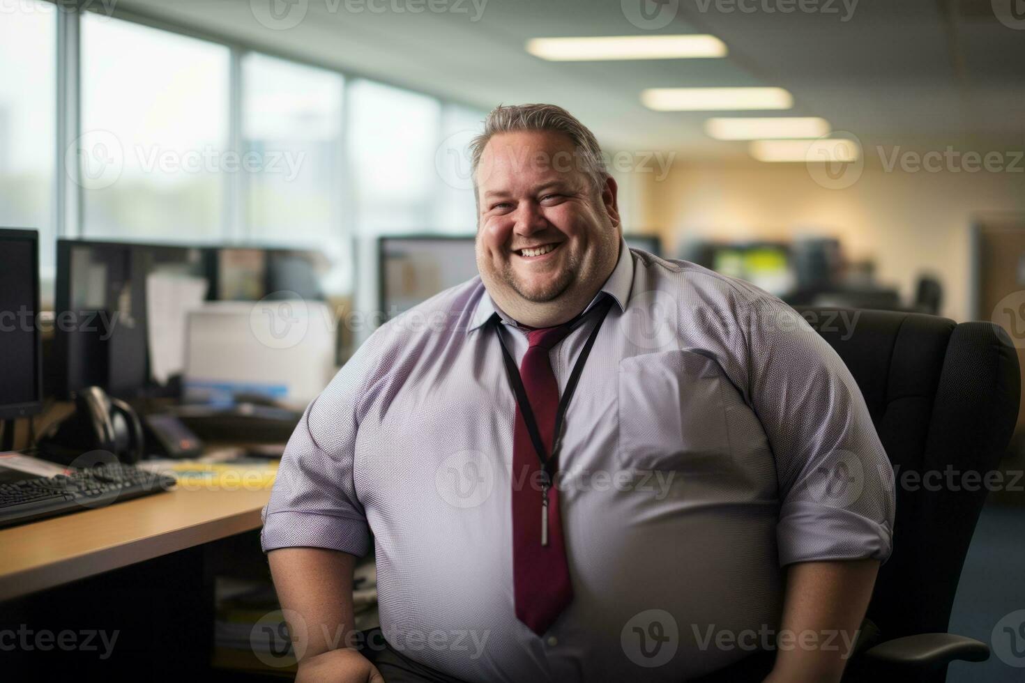 a man in a tie and shirt sitting in an office generative ai photo