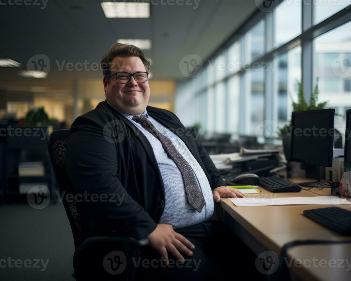 a man sitting at a desk in an office generative ai photo