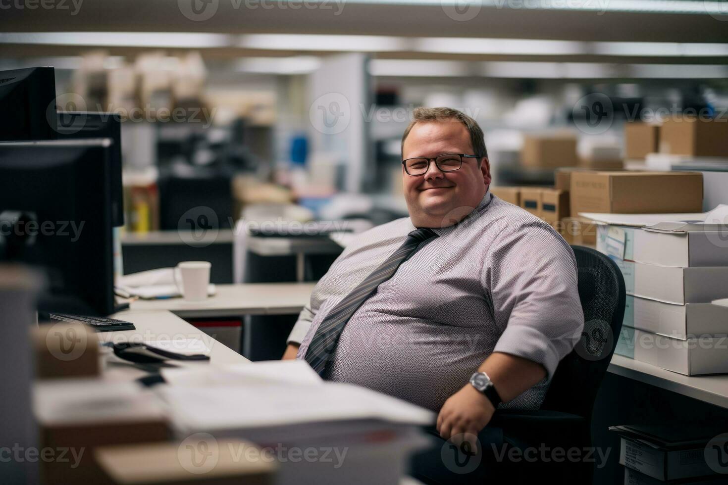 a man sitting at a desk in an office generative ai photo