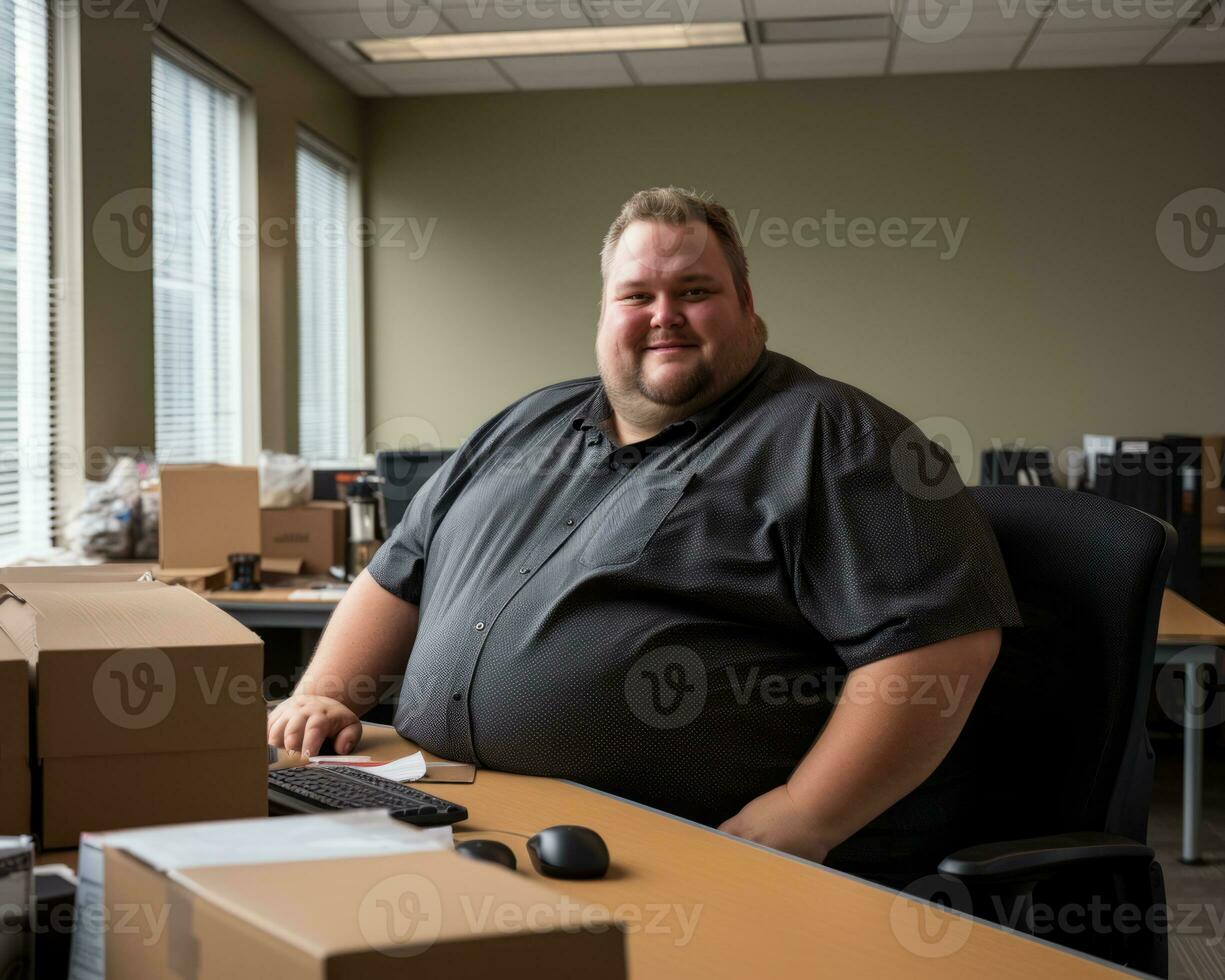 a man sitting at a desk in an office generative ai photo