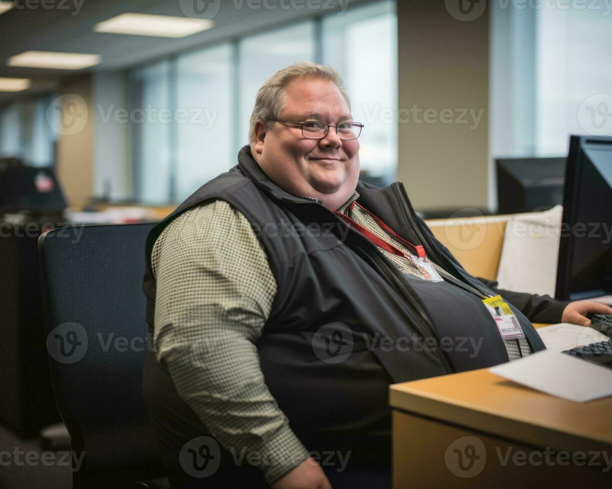 a man sitting at a desk in an office generative ai photo