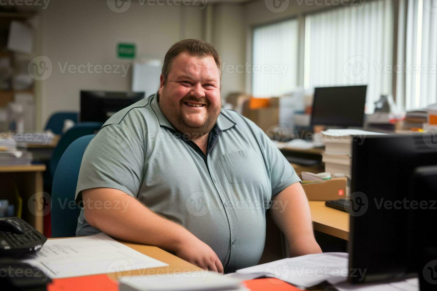 a man sitting at a desk in front of a computer generative ai photo