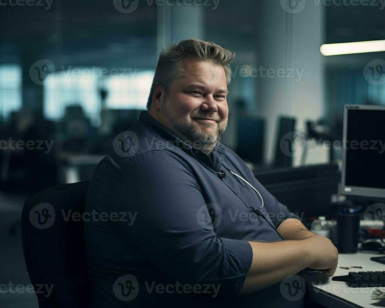 a man sitting at a desk generative ai photo