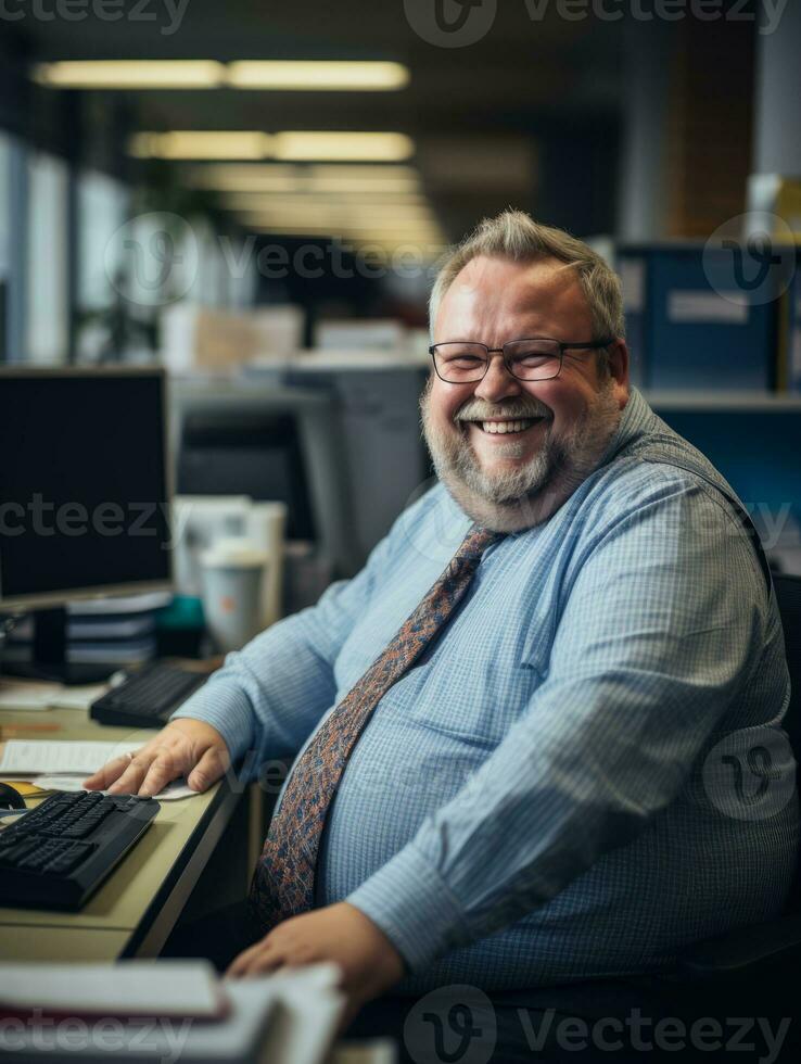 a man sitting at a desk generative ai photo