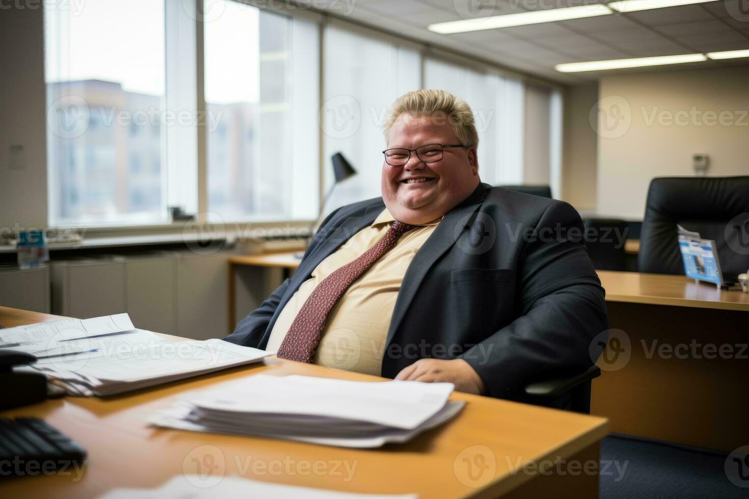 a man sitting at a desk generative ai photo