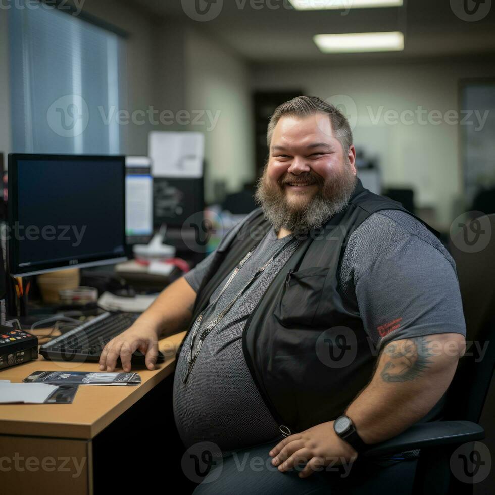 a man sitting at a desk generative ai photo
