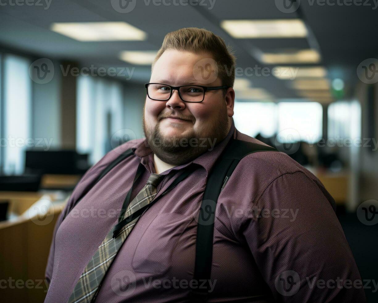 a man wearing a tie and suspenders in an office generative ai photo