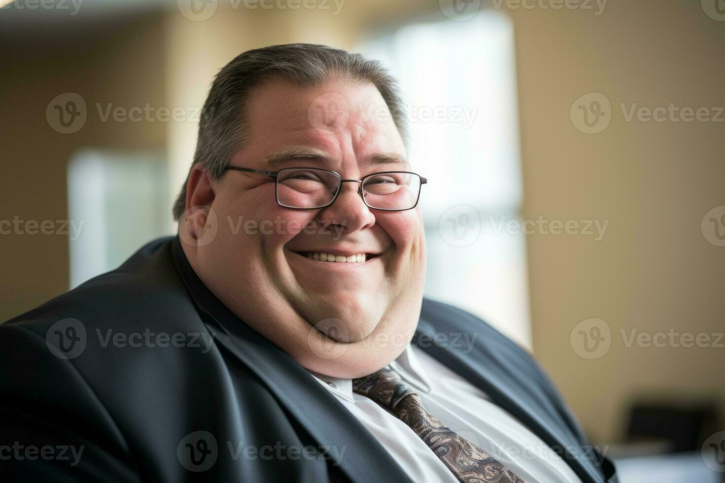 a man wearing glasses and a suit smiling for the camera generative ai photo