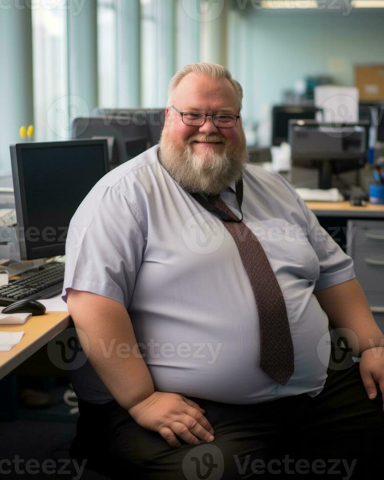 a man with a beard and tie sitting at a desk generative ai photo