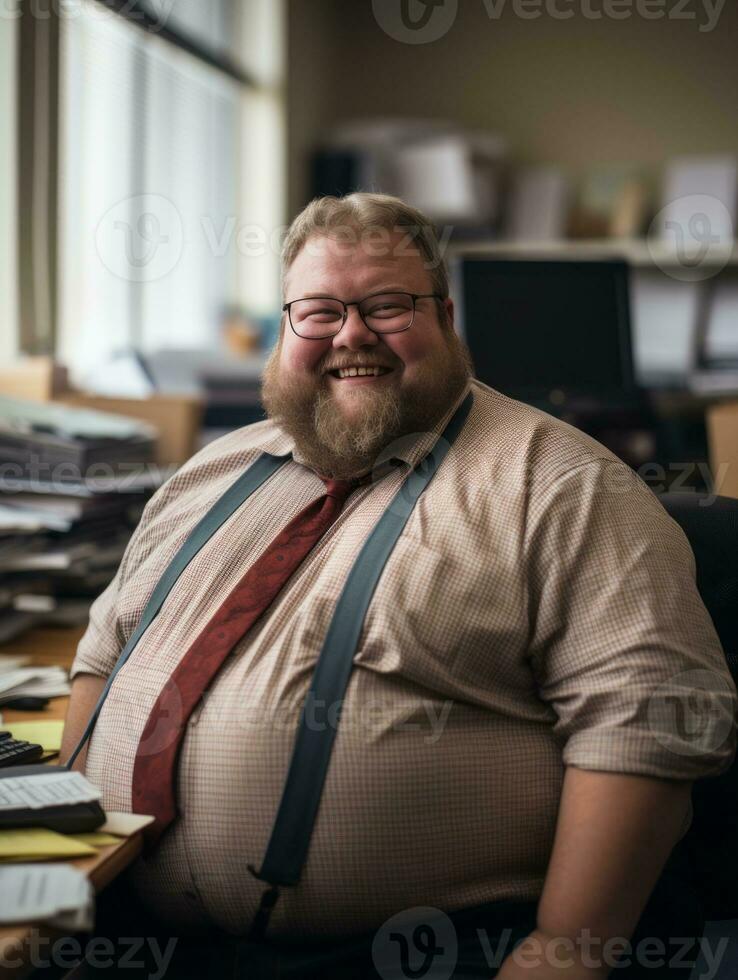 a man with a beard and tie sitting at a desk generative ai photo