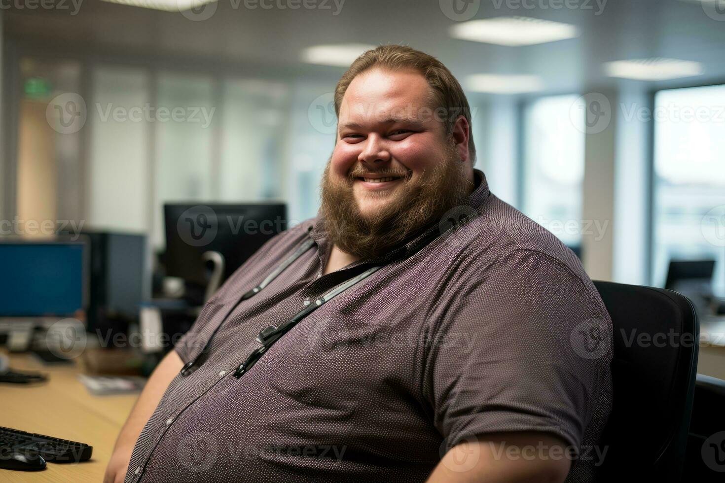 a man with a beard sitting at a desk in an office generative ai photo