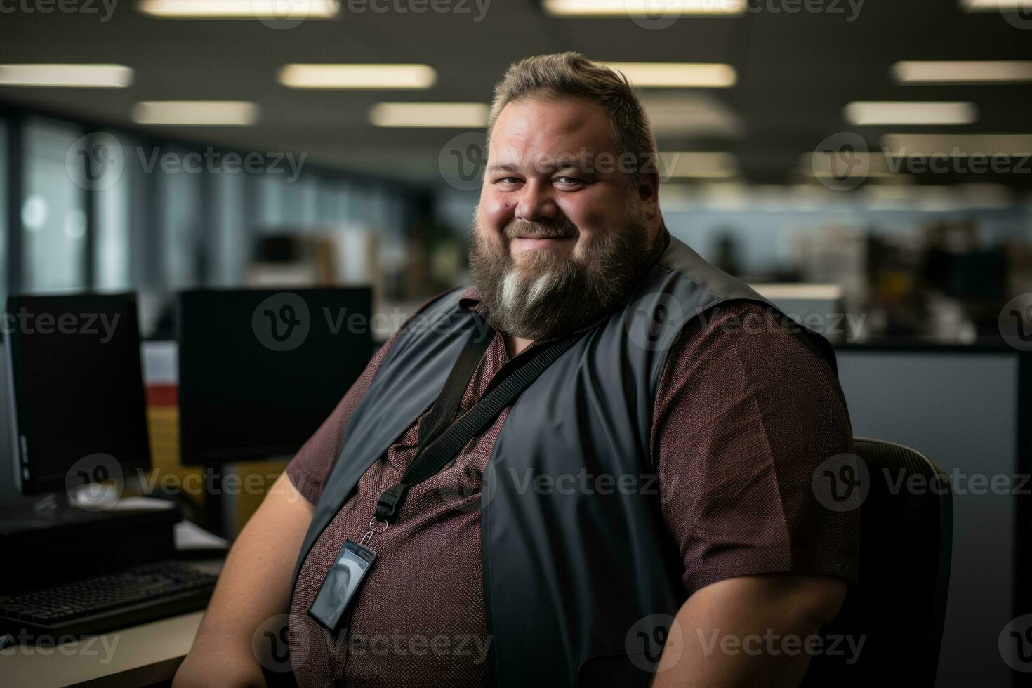 a man with a beard sitting at a desk in an office generative ai photo