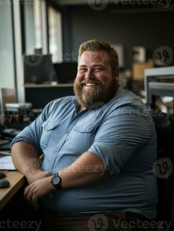 a man with a beard sitting at a desk in an office generative ai photo