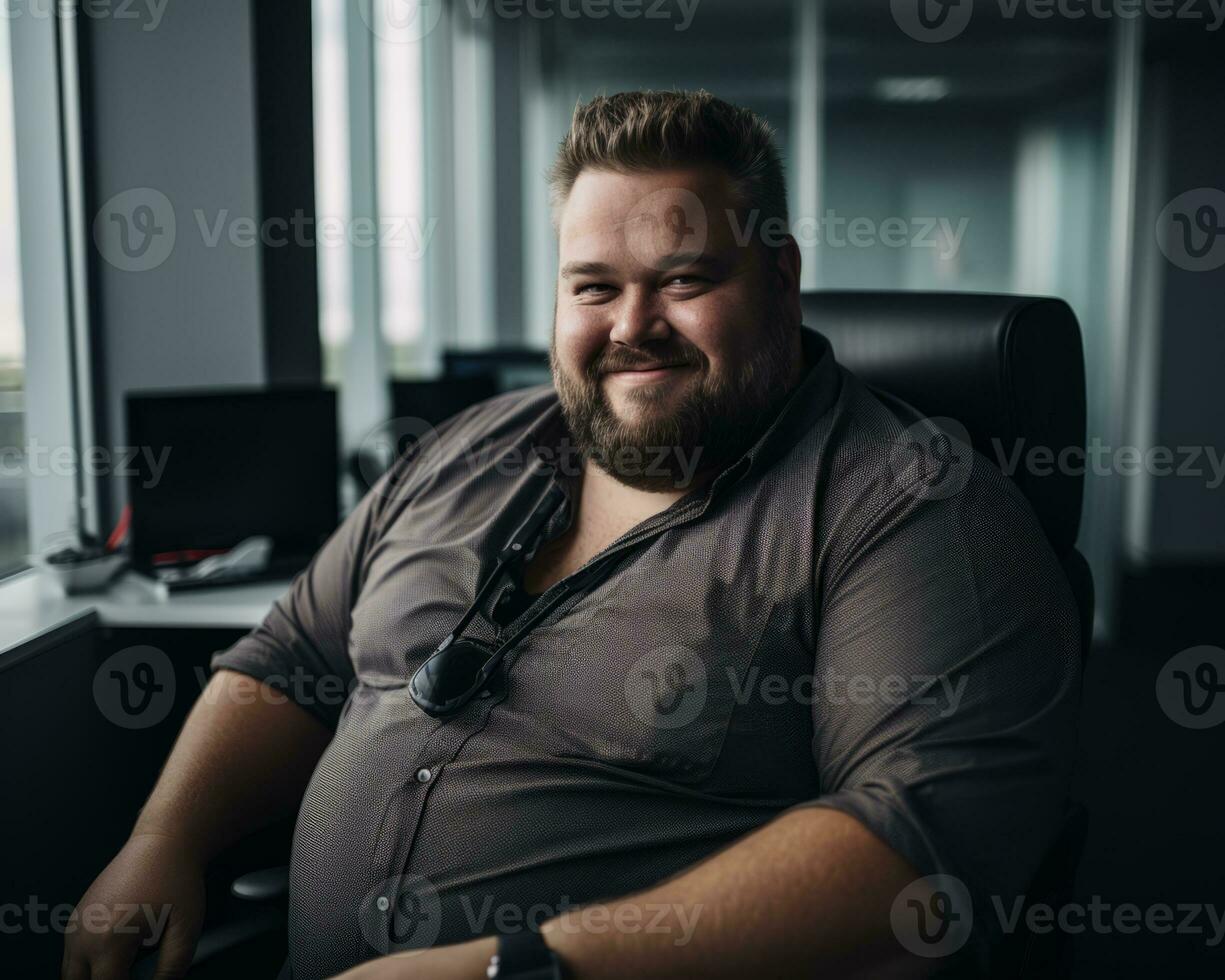 a man with a beard sitting in an office chair generative ai photo