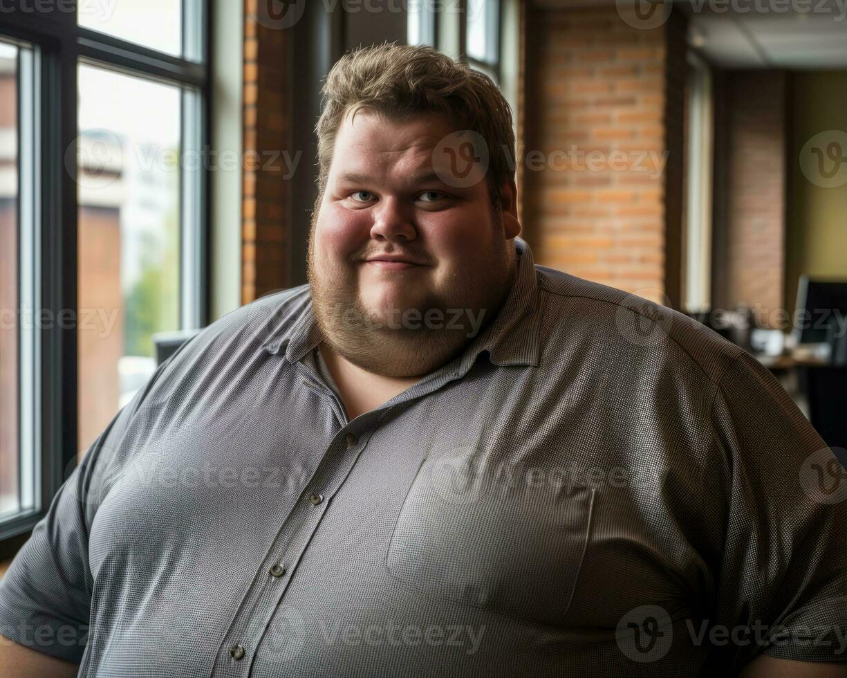 a man with a big belly standing in front of a window generative ai photo