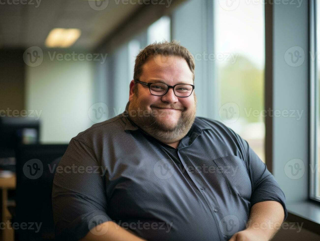 a man with glasses and a beard sitting in an office generative ai photo