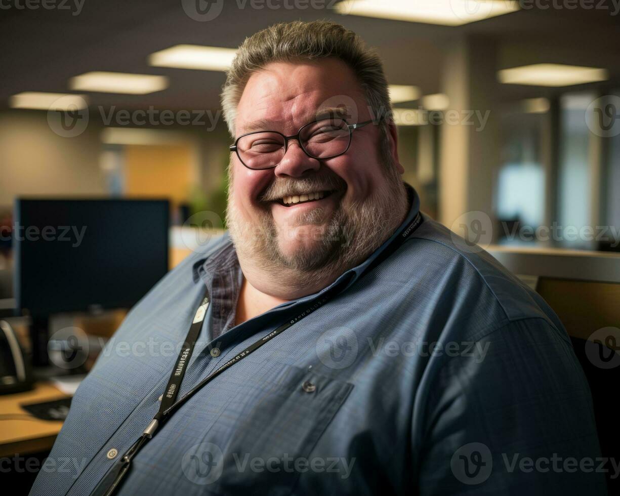 a man with glasses and a blue shirt is smiling generative ai photo