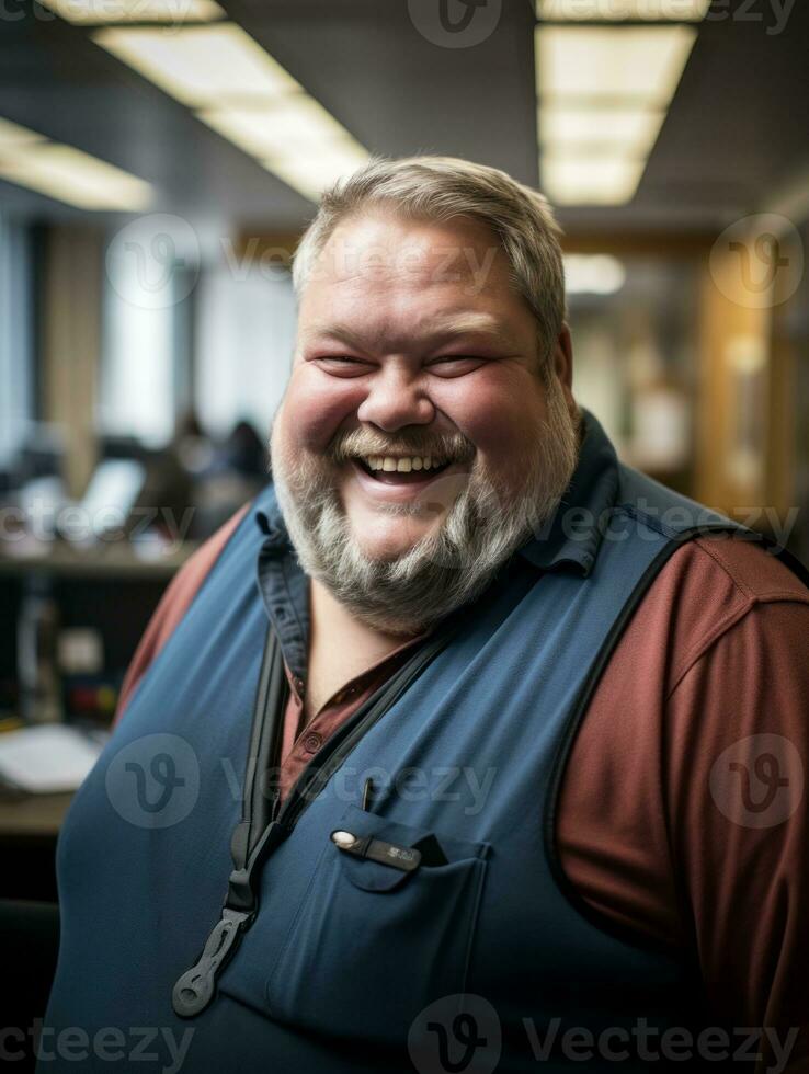 a smiling man with a beard in an office generative ai photo