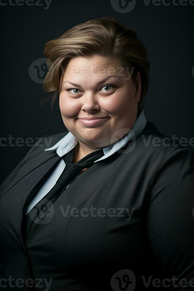 a woman in a business suit and tie posing for a photo generative ai