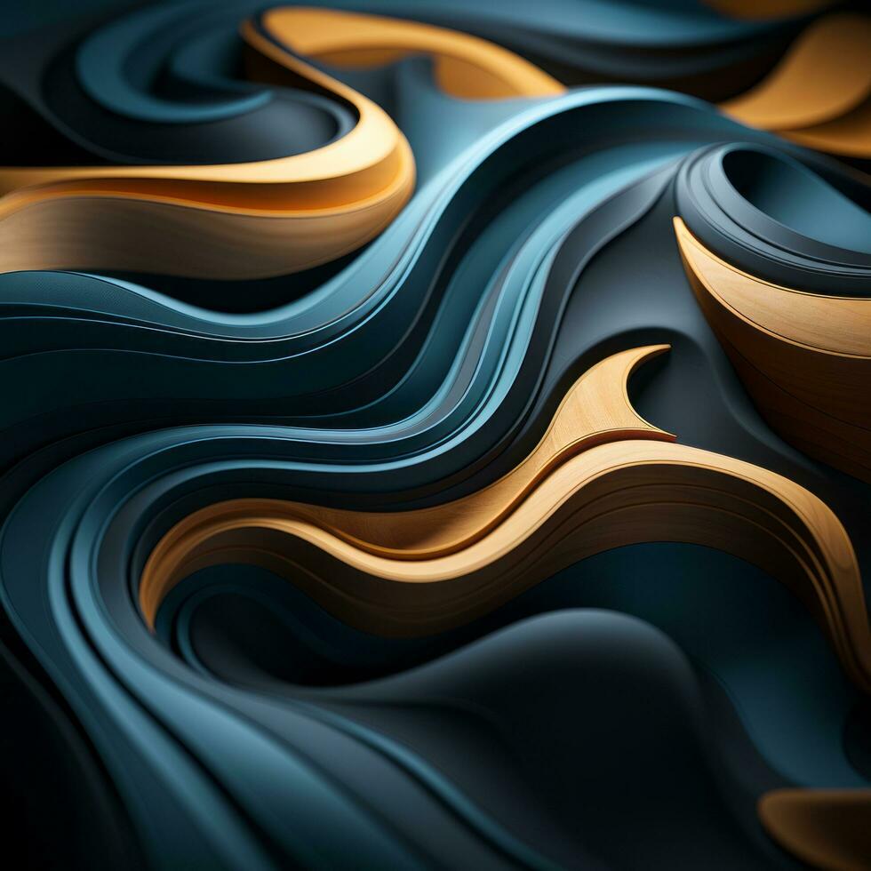 3d rendering of abstract waves in blue and gold generative ai photo