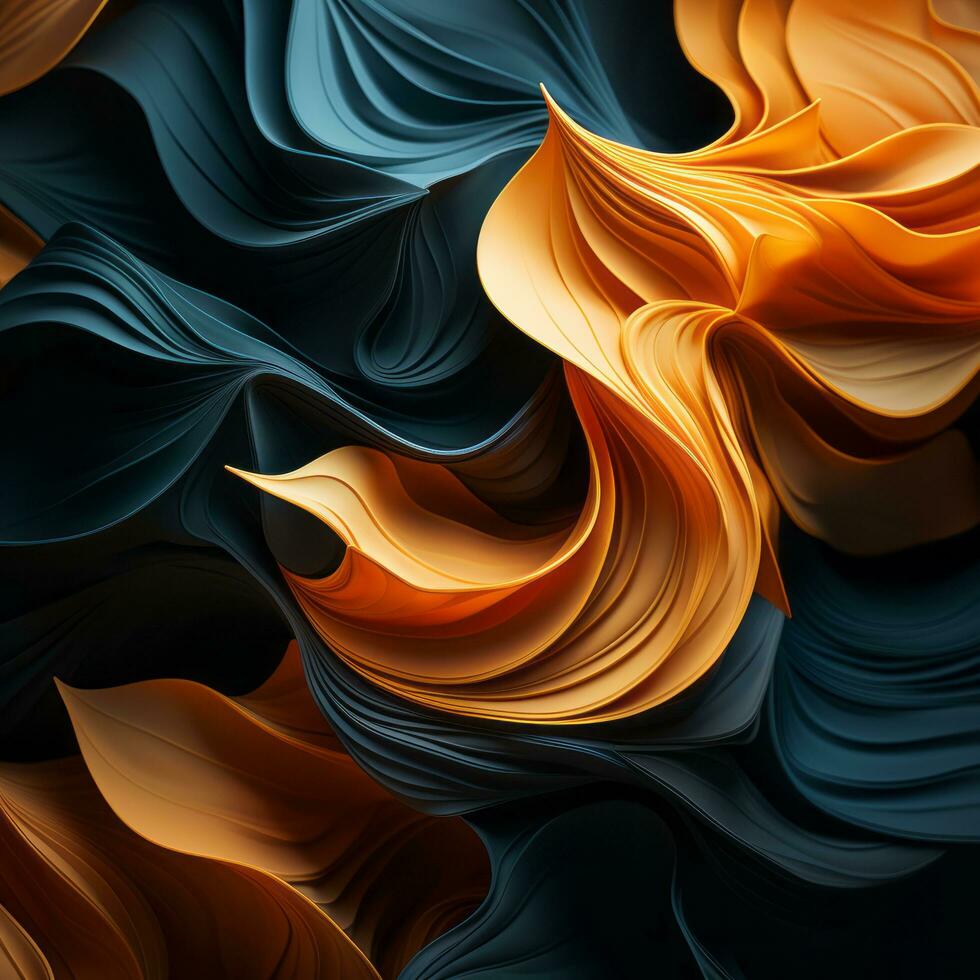 3d rendering of an abstract pattern of orange blue and black waves generative ai photo