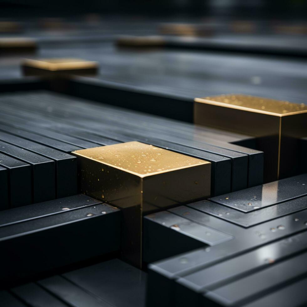 3d rendering of gold blocks on a black background generative ai photo