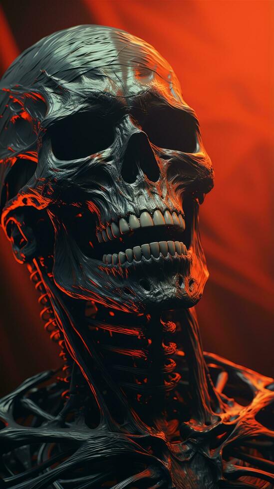 a 3d image of a skeleton with a red background generative ai photo