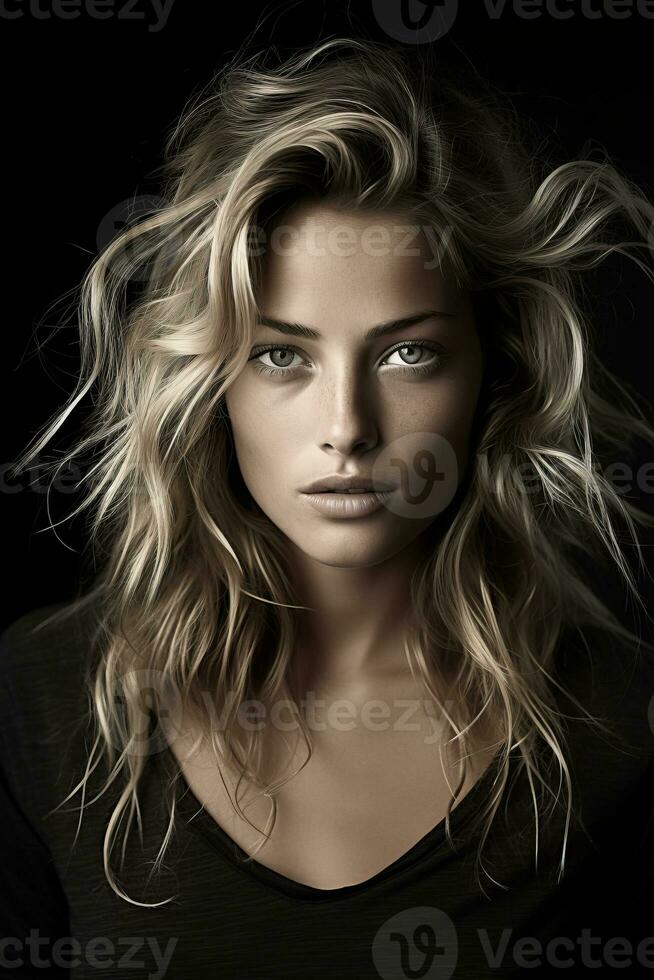 a beautiful blonde woman with long wavy hair generative ai photo